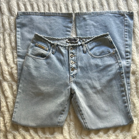 BLUE ASPHALT FLARE Jeans Light Wash Low Rise Button Fly No Waistband 00s Y2K - Picture 1 of 13